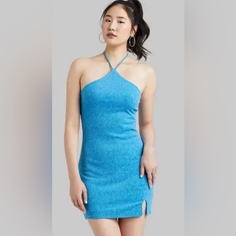 Wild Fable Gorgeous Cyan Blue Halter Mini Body Con Dress Size Small